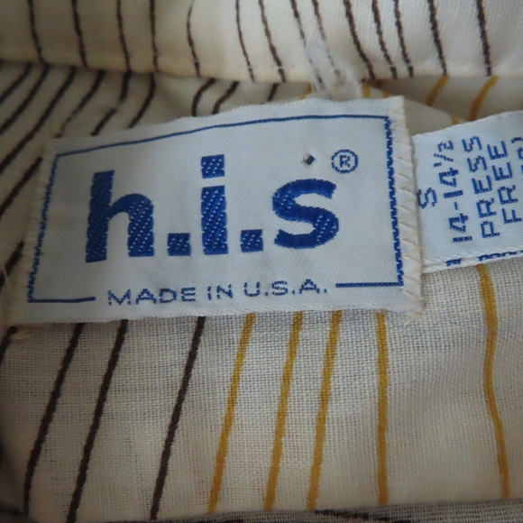 VTG H.I.S. Button Up Shirt striped press free Small 14-14.5 Rare USA dagger - Picture 7 of 7